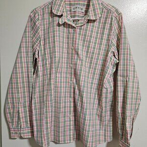 Orvis Womens Wrinkle Free Pink/Green Plaid Shirt 100% Cotton Button Down Sz 12
